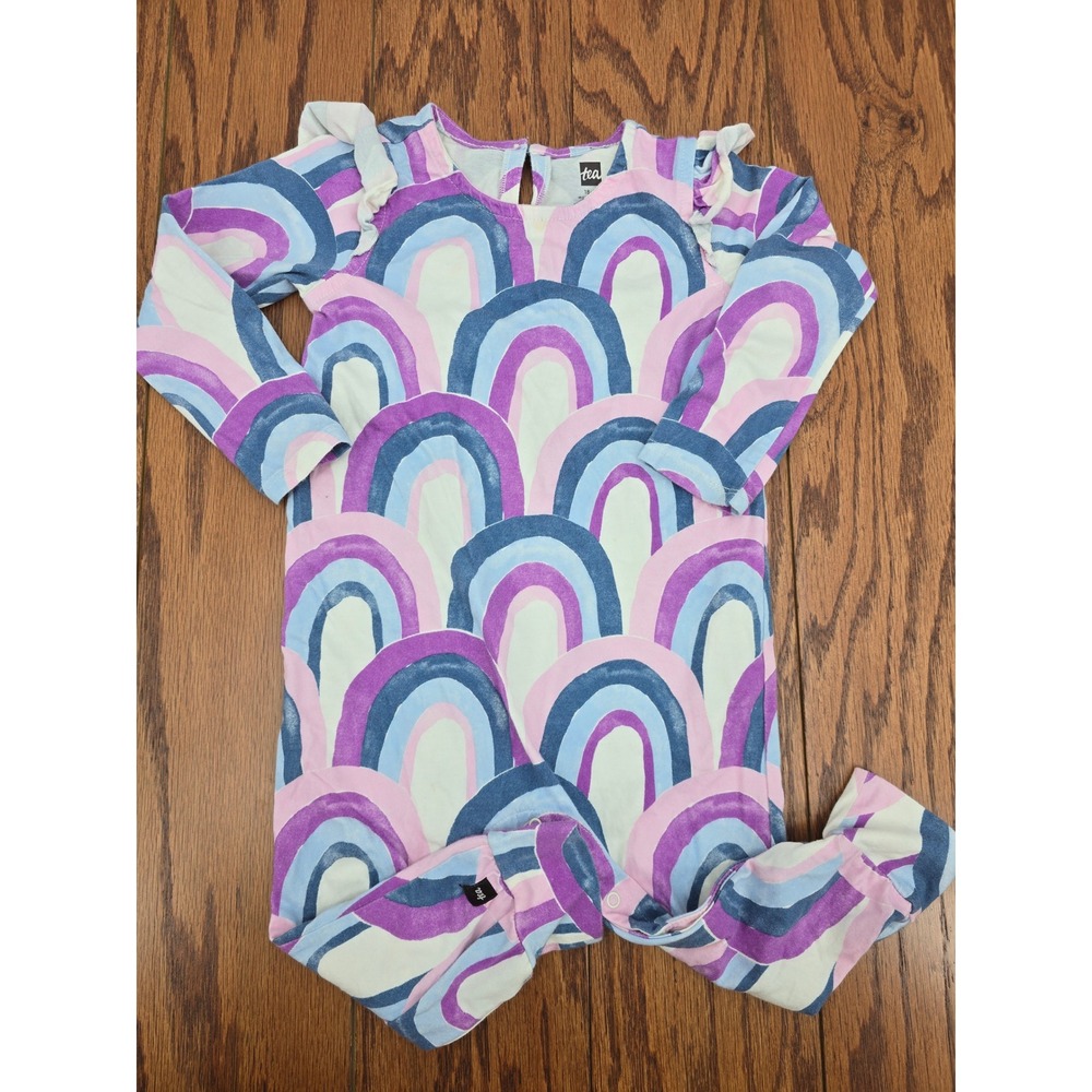 Tea Collection Whimsical Rainbow Ruffle Romper 18-24 Months Watercolor Print